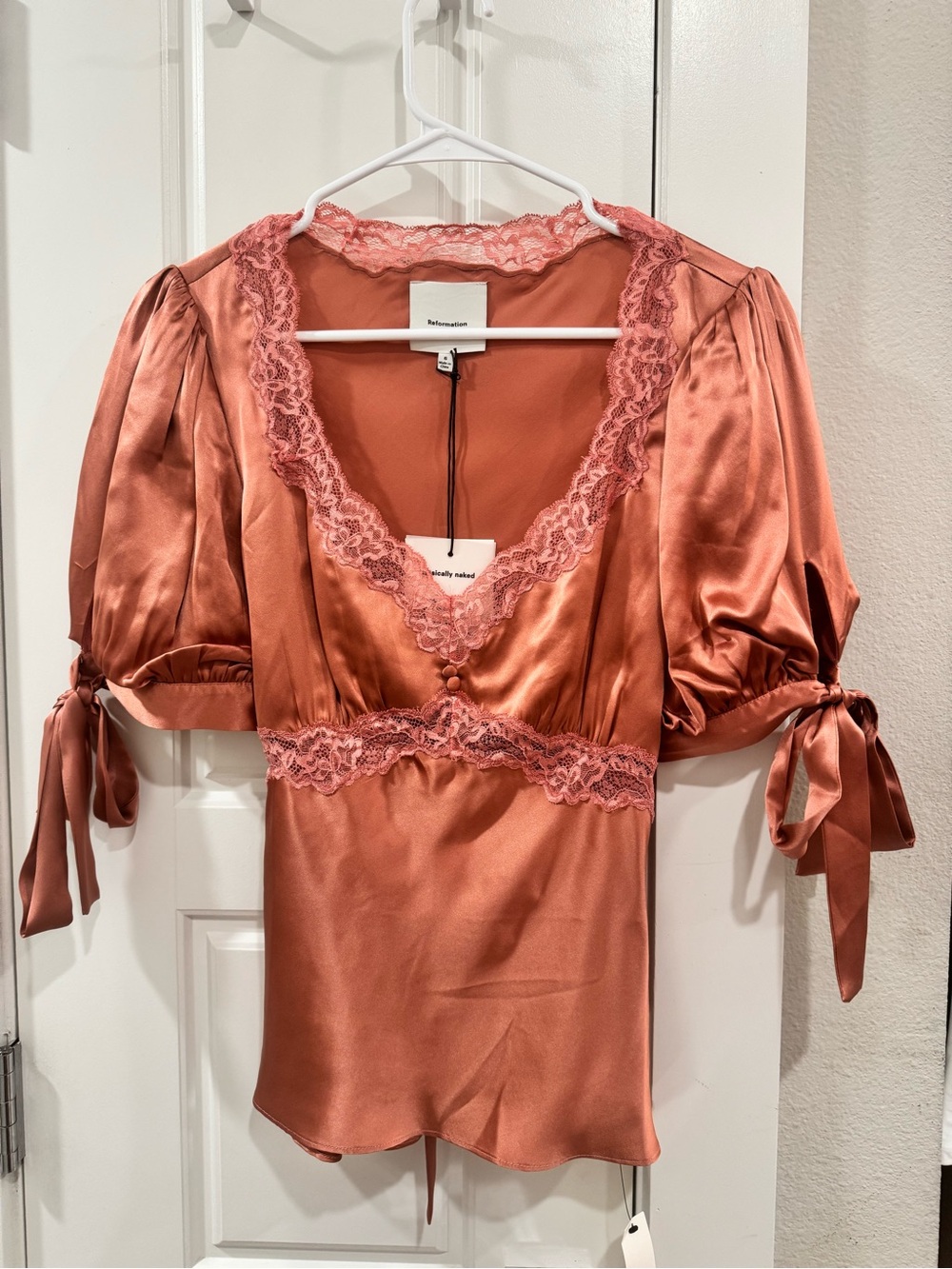 Reformation Silk Lace-Trim Chemise Top - Rust